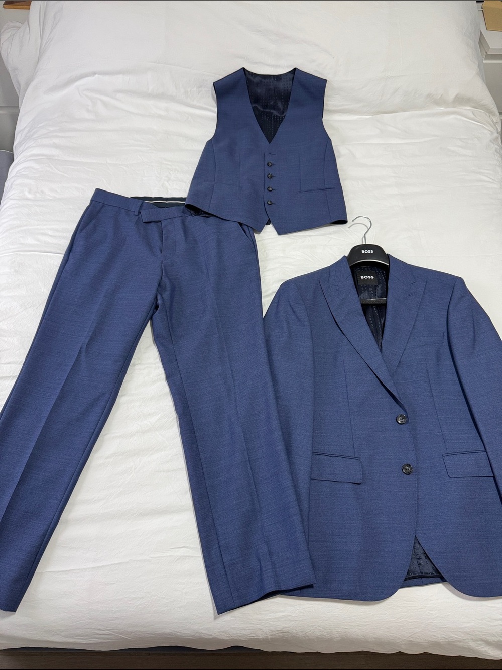 BOSS Men's Blue Three-Piece Suit - Jacket, Vest & Trousers